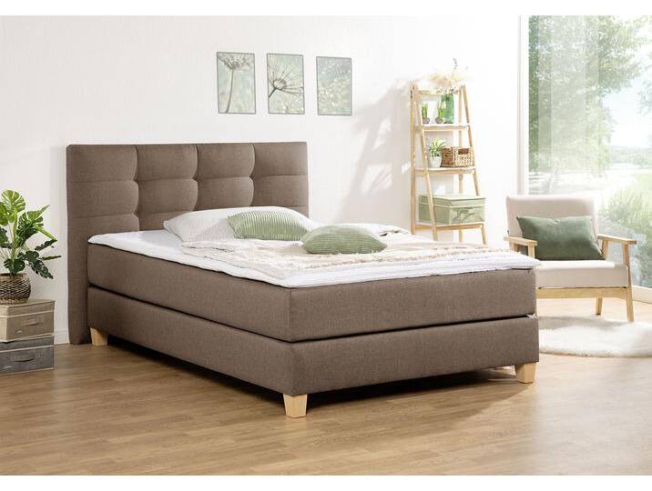 Boxspringbett HOME AFFAIRE Moulay , braun (mittelbraun), B:134cm L:211cm, Komplettbetten, Boxspringbett, inkl. Topper, in 3 Härtegraden, TFK auch in Härtegrad 4 von Home-affaire
