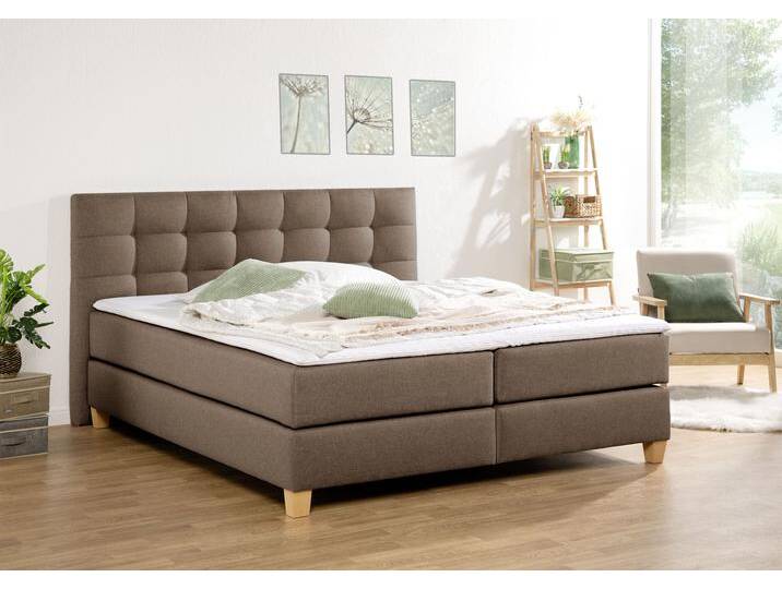 Boxspringbett HOME AFFAIRE Moulay , braun (mittelbraun), B:214cm L:211cm, Komplettbetten, Boxspringbett, inkl. Topper, in 3 Härtegraden, TFK auch in Härtegrad 4 von Home-affaire