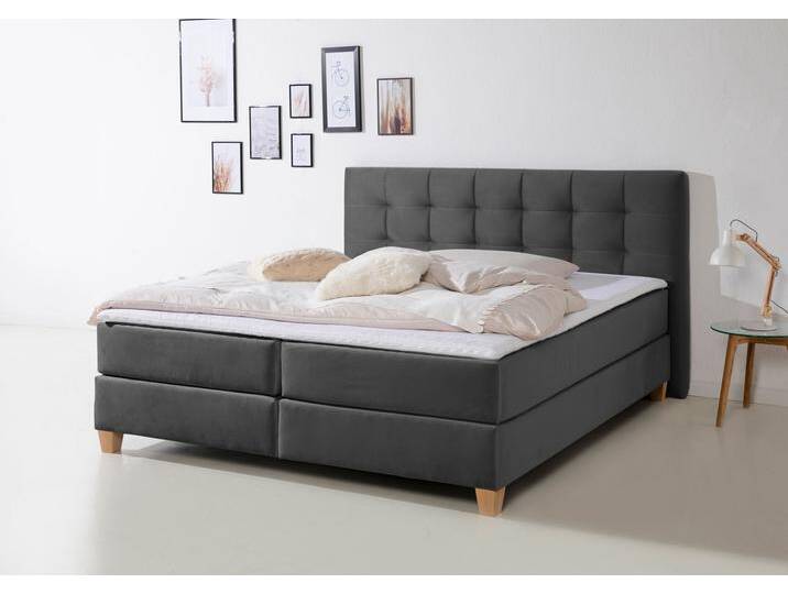 Boxspringbett HOME AFFAIRE Moulay , grau (anthrazit), B:174cm L:211cm, Komplettbetten, Boxspringbett, inkl. Topper, in 3 Härtegraden, TFK auch in Härtegrad 4 von Home-affaire