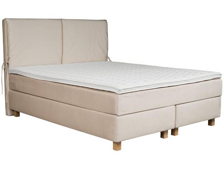 Boxspringbett HOME AFFAIRE Nele , beige (cream), B:161cm L:210cm, Struktur fein (100% Polyester), Samtvelours (100% Polyester), Komplettbetten, Boxspringbett, inkl. Topper im schlichtem Design von Home-affaire