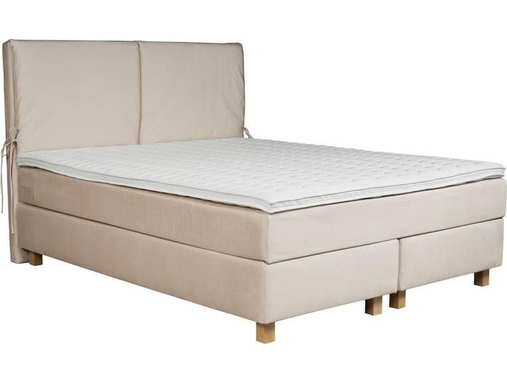 Boxspringbett HOME AFFAIRE Nele , beige (cream), B:181cm L:210cm, Struktur fein (100% Polyester), Samtvelours (100% Polyester), Komplettbetten, Boxspringbett, inkl. Topper im schlichtem Design von Home-affaire