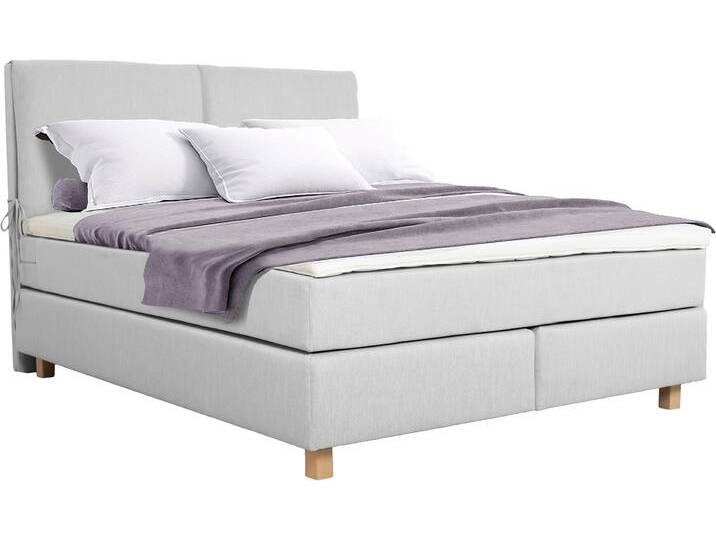 Boxspringbett HOME AFFAIRE Nele , grau (hellgrau), B:141cm L:210cm, Struktur fein (100% Polyester), Samtvelours (100% Polyester), Komplettbetten, Boxspringbett, inkl. Topper im schlichtem Design von Home-affaire