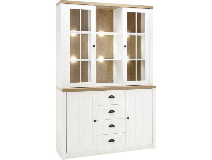 Buffet HOME AFFAIRE Beauvais , weiß (weiß pinie, applikation eichefarben dekor), B:130cm H:196cm T:43cm, Holzwerkstoff, Schränke, Höhe ca. 198 cm von Home-affaire