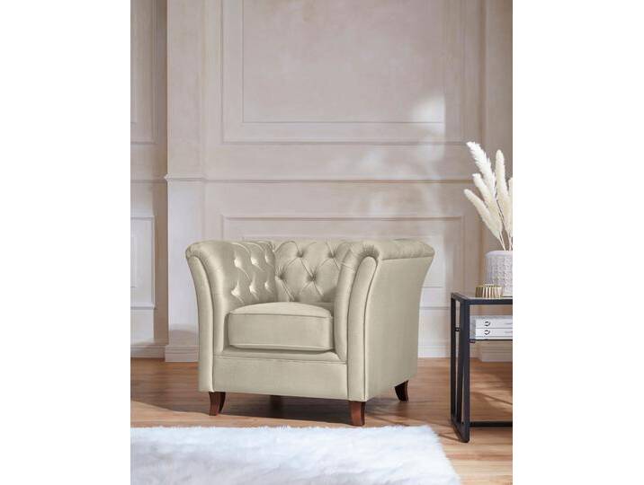Chesterfield-Sessel HOME AFFAIRE Reims Cocktailsessel, Sessel , beige (creme), B:98cm H:76cm T:88cm, Samtoptik (100% Polyester), Sessel, mit echter Chesterfield-Knopfheftung, hochwertige Verarbeitung von Home-affaire