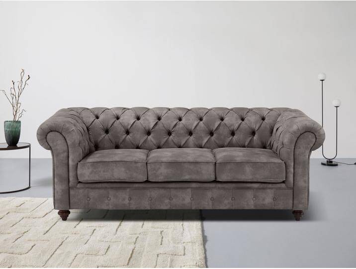 Chesterfield-Sofa HOME AFFAIRE Chesterfield 3-Sitzer B/T/H: 198/89/74 cm , braun (dunkelbraun), B:198cm H:74cm T:89cm, Luxus-Microfaser Lederoptik (100% Polyester), Sofas, mit hochwertiger Knopfheftung, auch in Leder von Home-affaire