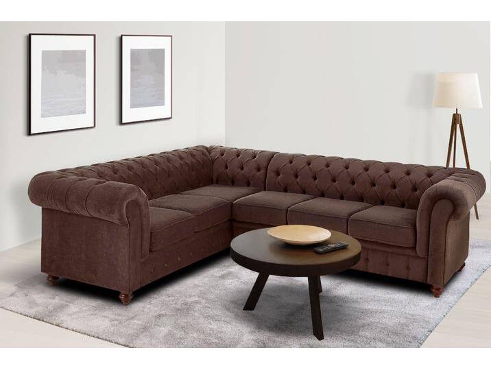 Chesterfield-Sofa HOME AFFAIRE Chesterfield Ecksofa, auch in Leder L-Form , braun, B:250cm H:74cm T:210cm, Luxus-Microfaser (94% Polyester, 5% Nylon, 1% Spandex), Microfaser Antiklederoptik (100% Polyester), NaturLEDER (echtes italienisches Rindsleder), Sofas, hochwertige Knopfheftung, langer Schenkel links oder rechts wählbar von Home-affaire