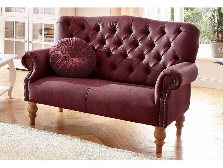 Chesterfield-Sofa HOME AFFAIRE Lord , rot, B:138cm H:93cm T:84cm, Luxus-Microfaser Lederoptik (100% Polyester), Struktur fein (100% Polyester), Sofas, mit echter Chesterfield-Knopfheftung und Ziernägeln von Home-affaire
