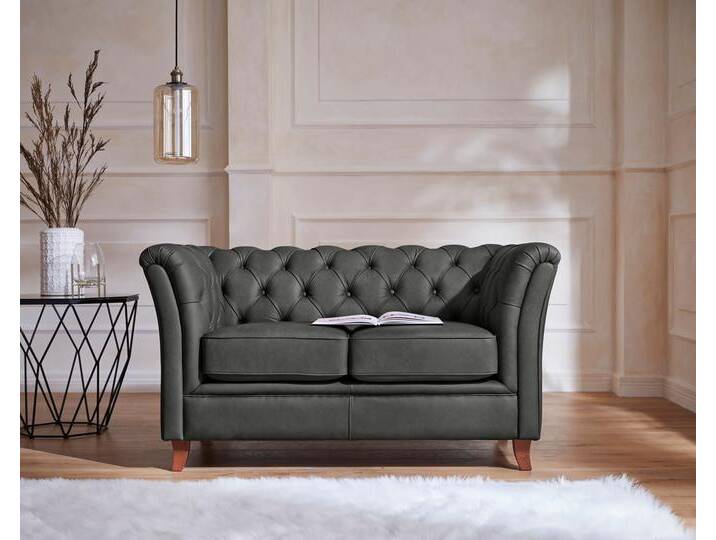 Chesterfield-Sofa HOME AFFAIRE Reims , grau (dunkelgrau), B:150cm H:76cm T:88cm, Samtoptik (100% Polyester), Sofas, mit echter Chesterfield-Knopfheftung, hochwertige Verarbeitung von Home-affaire