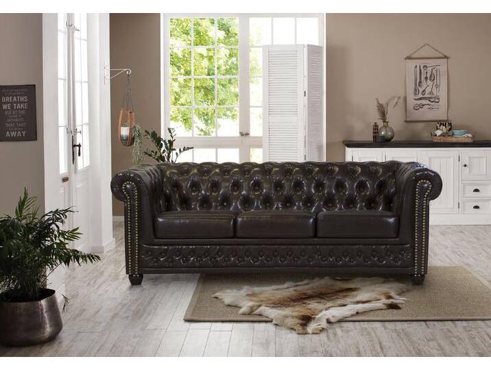 Chesterfield-Sofa HOME AFFAIRE Rysum , braun (dunkelbraun), B:203cm H:72cm T:86cm, Luxus-Microfaser Lederoptik (100% Polyester), Kunstleder, Sofas, Chesterfield-Optik, in 2 Bezugsqualitäten, 2 Ausf. schnell lieferbar von Home-affaire
