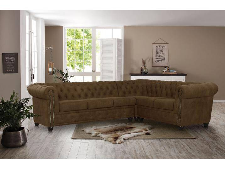 Chesterfield-Sofa HOME AFFAIRE Rysum L-Form , braun (cognac), B:264cm H:72cm T:210cm, Luxus-Microfaser Lederoptik (100% Polyester), Kunstleder, Sofas, Chesterfield-Optik, langer Schenkel links oder rechts von Home-affaire
