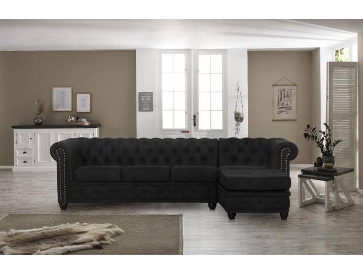 Chesterfield-Sofa HOME AFFAIRE Rysum L-Form , grau (anthrazit), B:255cm H:72cm T:171cm, Luxus-Microfaser Lederoptik (100% Polyester), Kunstleder, Sofas, Chesterfield-Optik mit Ottomanen-Abschluß von Home-affaire