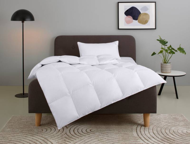 Home affaire Daunenbettdecke + Kopfkissen Litrone Bettdecke 135x200 cm, 155 x220 cm, Füllung: Gänsedaunen & Gänsefedern, Set mit Kissen 40x80 cm, 80x80 cm, Frühling, Sommer, Herbst, Winter von Home affaire
