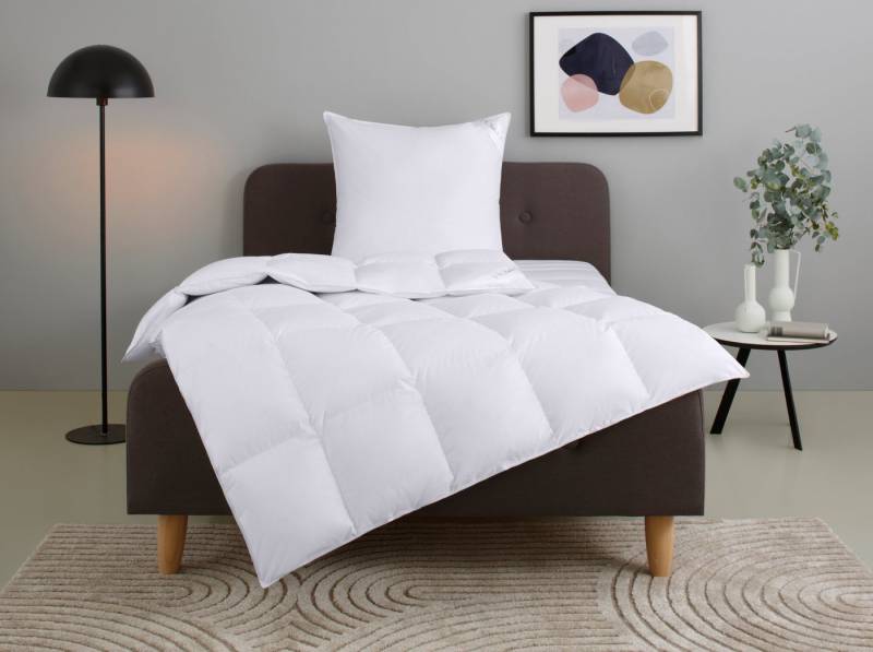 Home affaire Daunenbettdecke + Kopfkissen Litrone Bettdecke 135x200 cm, 155 x220 cm, Füllung: Gänsedaunen & Gänsefedern, Set mit Kissen 40x80 cm, 80x80 cm, Frühling, Sommer, Herbst, Winter Home affaire Daunenbettdecke + Kopfkissen Litrone Bettdecke 135x200 cm, 155 x220 cm, Füllung: Gänsedaunen & Gänsefedern, Set mit Kissen 40x80 cm, 80x80 cm, Frühling, Sommer, Herbst, Winter von Home affaire