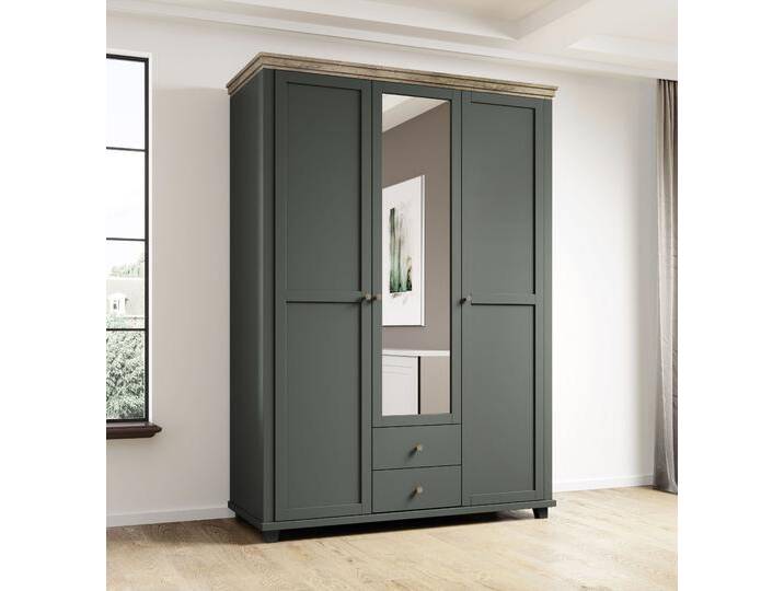 Drehtürenschrank HOME AFFAIRE Evora, Landhausschrank in 3 verschieden Größen, Türen mit Soft- Close , grün (grün, lefkas, grün), B:154cm H:216cm T:62cm, ABS-Kunststoff, Dekorfolie, FSC-zertifizierter Holzwerkstoff, MDF, Schränke, Kleiderschrank mit Spiegel, aus FSC-zertifiziertem Holzwerkstoff von Home-affaire