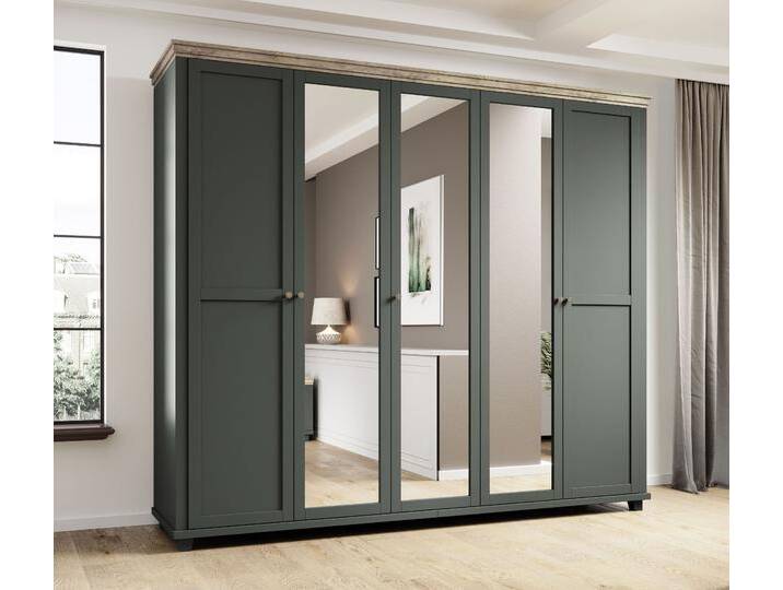 Drehtürenschrank HOME AFFAIRE Evora, Landhausschrank in 3 verschieden Größen, Türen mit Soft- Close , grün (grün, lefkas, grün), B:246cm H:216cm T:62cm, ABS-Kunststoff, Dekorfolie, FSC-zertifizierter Holzwerkstoff, MDF, Schränke, Kleiderschrank mit Spiegel, aus FSC-zertifiziertem Holzwerkstoff von Home-affaire