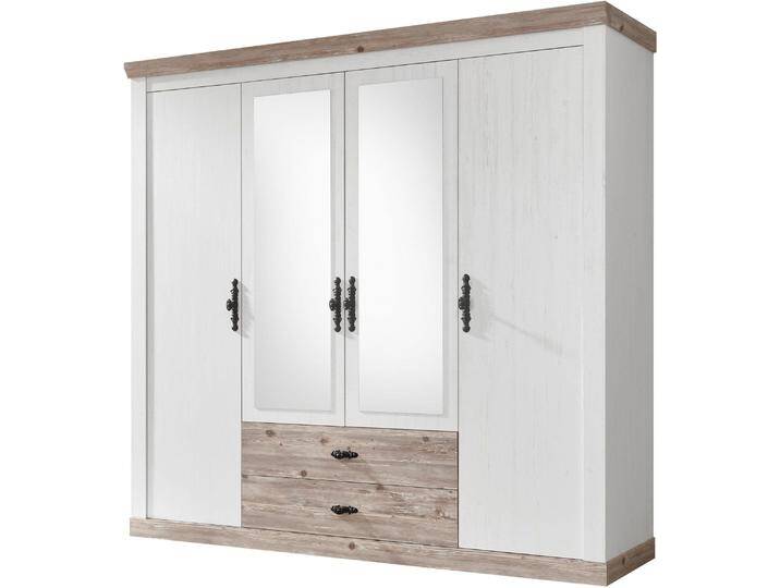 Drehtürenschrank HOME AFFAIRE Florenz Landhausschrank,rustikale Metallgriffe mit feinen Verzierungen , weiß (weiß, pinie), B:217cm H:201cm T:60cm, Holzwerkstoff, Schränke, Kleiderschrank mit Spiegel Schlafzimmerschrank BESTSELLER Garderobe, Topseller von Home-affaire