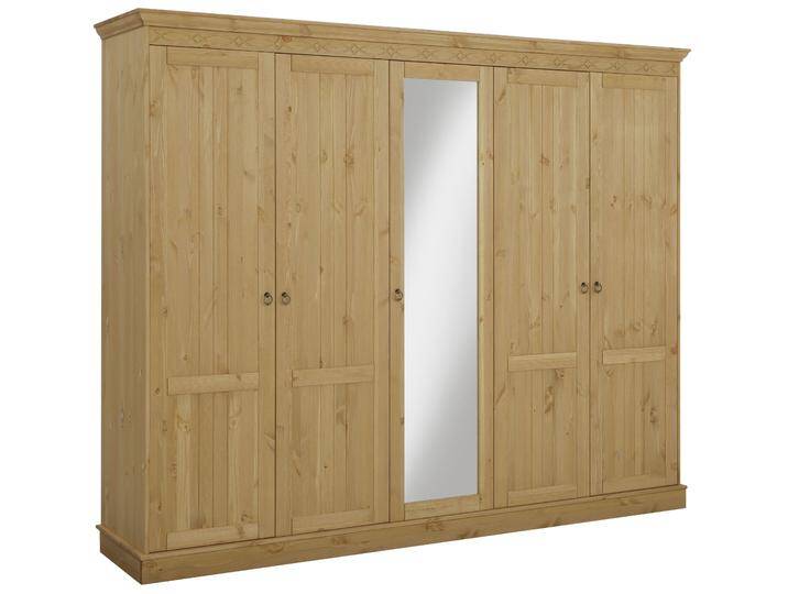 Drehtürenschrank HOME AFFAIRE Indra , beige (natur), B:233cm H:187cm T:54cm, Massivholz, Schränke, aus massiver Kiefer, mit Spiegel bei der 3- und 5trg.Variante von Home-affaire