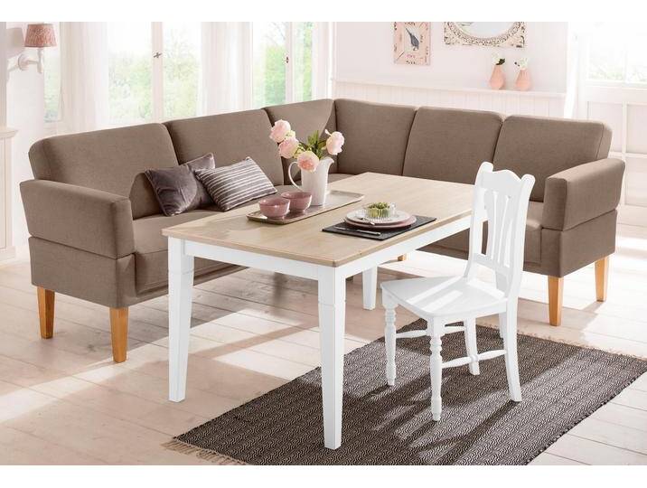 Eckbank HOME AFFAIRE Fehmarn , beige (dunkelbeige), B:255cm H:98cm T:210cm, Strukturstoff (Zusammensetzung: 100% Polyester), Sitzbänke, wahlweise langer Schenkel links oder rechts von Home-affaire
