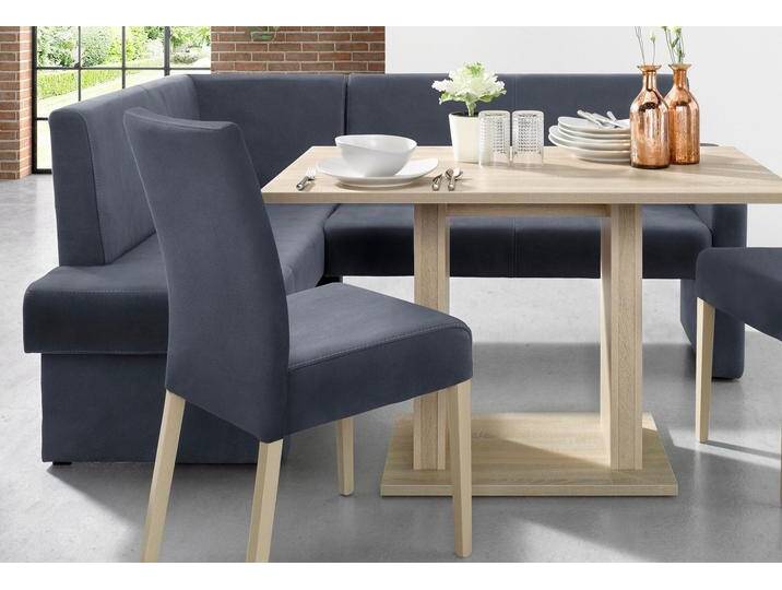 Eckbank HOME AFFAIRE Umag , blau, B:190cm H:89cm T:140cm, Holzwerkstoff, Massivholz, Polyester, Sitzbänke, Sitz und Rücken gepolstert, verschiedene Qualitäten von Home-affaire