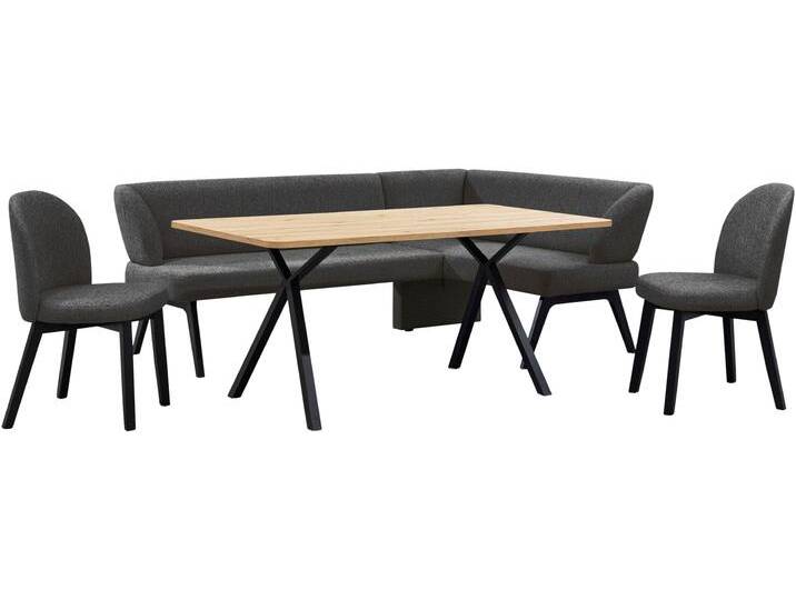 Eckbankgruppe HOME AFFAIRE Aretha Essecke, Sitzgruppe, Eckbank, Küchenbank , schwarz (jet schwarz, schwarz), B:215cm H:87cm T:150cm, FSC-zertifiziertes Massivholz, FSC-zertifizierter Holzwerkstoff, Metall, Polyester, Sitzmöbel-Sets, Esszimmer Sitzgruppe, Tisch, Stühle und Bank gepolstert, Nosagfederung von Home-affaire