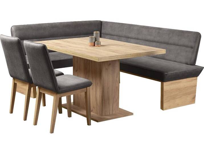 Eckbankgruppe HOME AFFAIRE Beluna + Cross Essecke Sitzgruppe Eckbank Küchenbank BESTSELLER , grau (dunkelgrau), B:210cm H:89cm T:169cm, Polyester, FSC-zertifiziertes Massivholz, FSC-zertifizierter Holzwerkstoff, Sitzmöbel-Sets, Sitzgruppe Esszimmer Stühle Tisch und Bank bequem gepolstert von Home-affaire