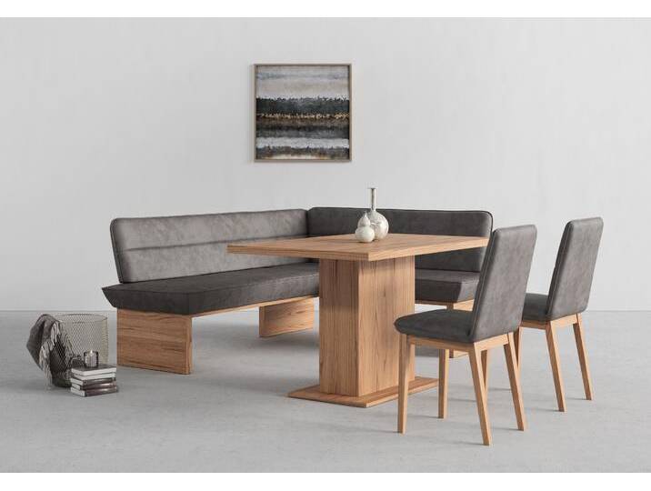 Eckbankgruppe HOME AFFAIRE Beluna + Cross Essecke Sitzgruppe Eckbank Küchenbank BESTSELLER , grau (dunkelgrau), B:210cm H:89cm T:169cm, Polyester, FSC-zertifiziertes Massivholz, FSC-zertifizierter Holzwerkstoff, Sitzmöbel-Sets, Sitzgruppe Esszimmer Stühle Tisch und Bank bequem gepolstert, Topseller von Home-affaire