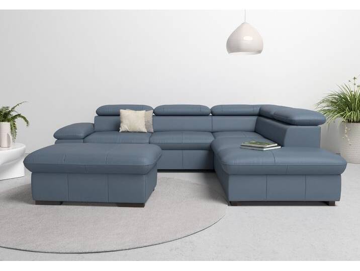 Ecksofa HOME AFFAIRE Alberto L-Form , blau (graublau), B:272cm H:73cm T:226cm, Luxus-Microfaser Lederoptik (100% Polyester);Luxus-Microfaser weich (9)0% Polyester / 10% Polyamid;Luxus-Microfaser Vintageoptik (100% Polyester);Microfaser Antiklederoptik (100% Polyester), Sofas, mit Kopfteilverstellung, wahlweise mit Bettfunktion von Home-affaire