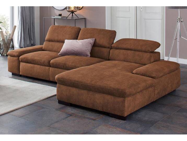 Ecksofa HOME AFFAIRE Alberto L-Form , braun (cognac), B:286cm H:73cm T:174cm, 100% Polyester, Luxus-Microfaser ALTARA NUBUCK (100% Polyester), Luxus-Microfaser weich (90% Polyester, 10% Polyamid), Microfaser Antiklederoptik, Sofas, mit Kopfteilverstellung, wahlweise mit Bettfunktion von Home-affaire