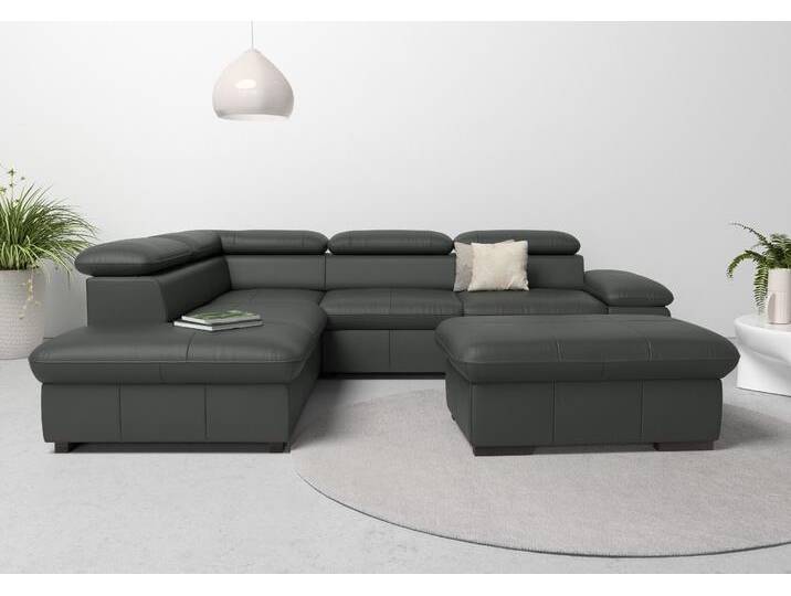 Ecksofa HOME AFFAIRE Alberto L-Form , grau (anthrazit), B:272cm H:73cm T:226cm, Luxus-Microfaser Lederoptik (100% Polyester);Luxus-Microfaser weich (9)0% Polyester / 10% Polyamid;Luxus-Microfaser Vintageoptik (100% Polyester);Microfaser Antiklederoptik (100% Polyester), Sofas, mit Kopfteilverstellung, wahlweise mit Bettfunktion von Home-affaire