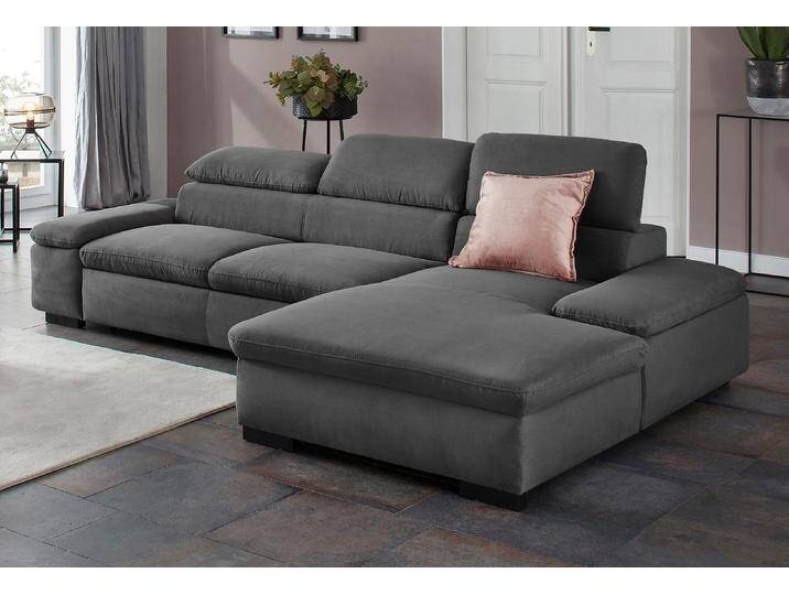 Ecksofa HOME AFFAIRE Alberto L-Form , grau (graphit), B:286cm H:73cm T:174cm, 100% Polyester;Luxus-Microfaser ALTARA NUBUCK (100% Polyester);Luxus-Microfaser weich (90% Polyester, 10% Polyamid);Microfaser Antiklederoptik, Sofas, mit Kopfteilverstellung, wahlweise mit Bettfunktion von Home-affaire