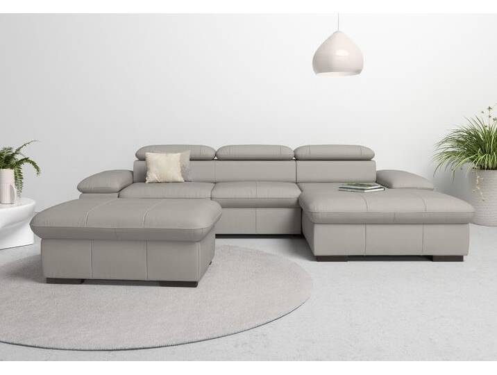 Ecksofa HOME AFFAIRE Alberto L-Form , grau (hellgrau), B:286cm H:73cm T:174cm, Luxus-Microfaser Lederoptik (100% Polyester), Luxus-Microfaser ALTARA NUBUCK (100% Polyester), Luxus-Microfaser weich (90% Polyester, 10% Polyamid), Microfaser Antiklederoptik, Sofas, mit Kopfteilverstellung, wahlweise mit Bettfunktion von Home-affaire