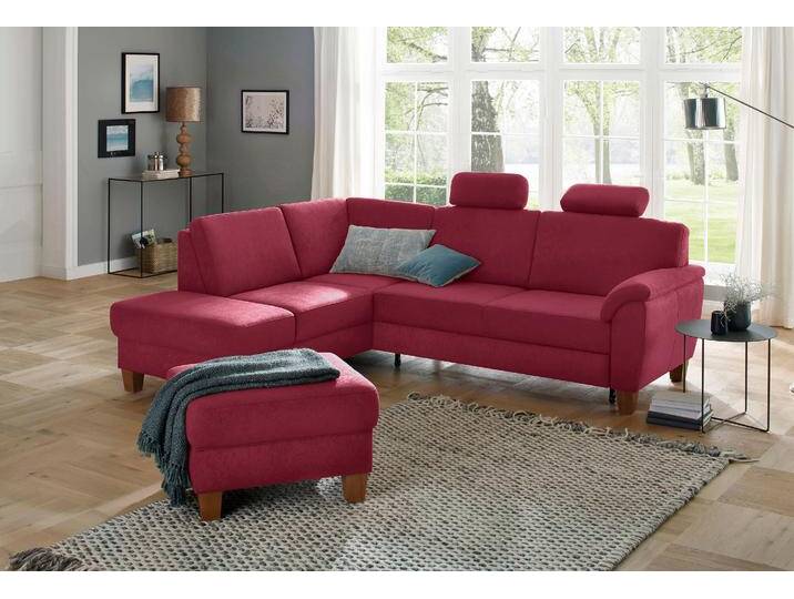 Ecksofa HOME AFFAIRE Alta L-Form , rot (bordeaux), B:250cm H:89cm T:201cm, Struktur ( 100% Polyester), Struktur fein ( 100% Polyester), Luxus-Microfaser ALTARA NUBUCK (100% Polyester), Sofas, mit Federkern und Kontrastnaht, Füße Buche eichefarben von Home-affaire