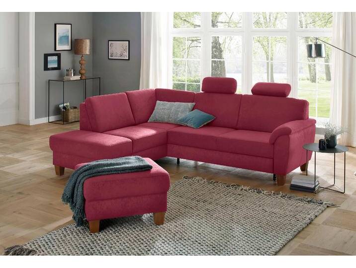 Ecksofa HOME AFFAIRE Alta L-Form , rot (bordeaux), B:250cm H:89cm T:201cm, Struktur ( 100% Polyester), Struktur fein ( 100% Polyester), Luxus-Microfaser ALTARA NUBUCK (100% Polyester), Sofas, mit Federkern und Kontrastnaht, Füße Buche eichefarben von Home-affaire
