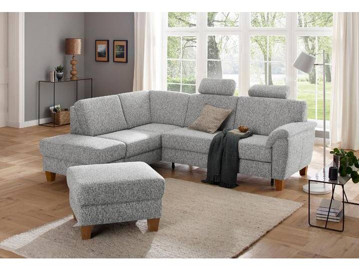 Ecksofa HOME AFFAIRE Alta L-Form , silber, B:250cm H:89cm T:201cm, Struktur ( 100% Polyester);Struktur fein ( 100% Polyester);Luxus-Microfaser ALTARA NUBUCK (100% Polyester), Sofas, mit Federkern und Kontrastnaht, Füße Buche eichefarben von Home-affaire