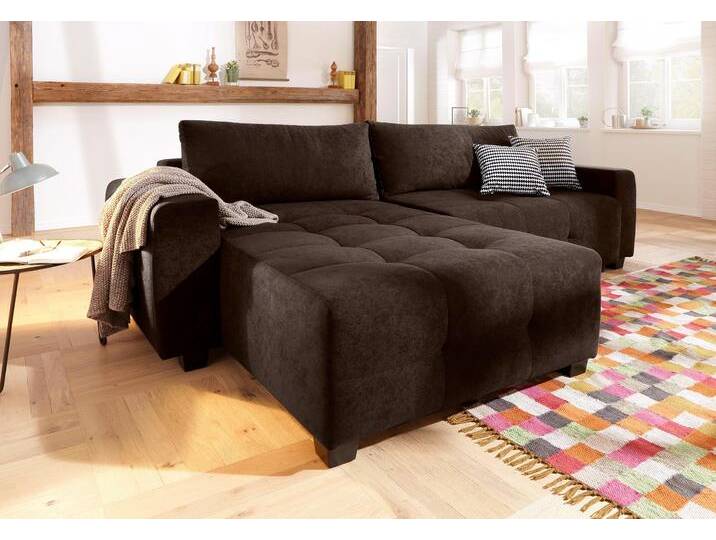 Ecksofa HOME AFFAIRE Bella L-Form, B: 254 cm , braun (dunkelbraun), B:254cm H:87cm T:162cm, Microfaser PRIMABELLE (100% Polyester);Struktur fein ( 100% Polyester);Zierkissen: 100% Polyester;Microfaser Antiklederoptik (100% Polyester), Sofas, mit 2 Zierkissen, optional Bettfunktion & Bettkasten, Federkern von Home-affaire