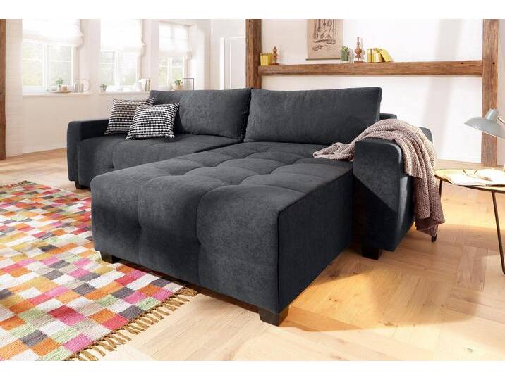 Ecksofa HOME AFFAIRE Bella L-Form, B: 254 cm , grau (anthrazit), B:254cm H:87cm T:162cm, Microfaser PRIMABELLE (100% Polyester);Struktur fein ( 100% Polyester);Zierkissen: 100% Polyester;Microfaser Antiklederoptik (100% Polyester), Sofas, mit 2 Zierkissen, optional Bettfunktion & Bettkasten, Federkern von Home-affaire