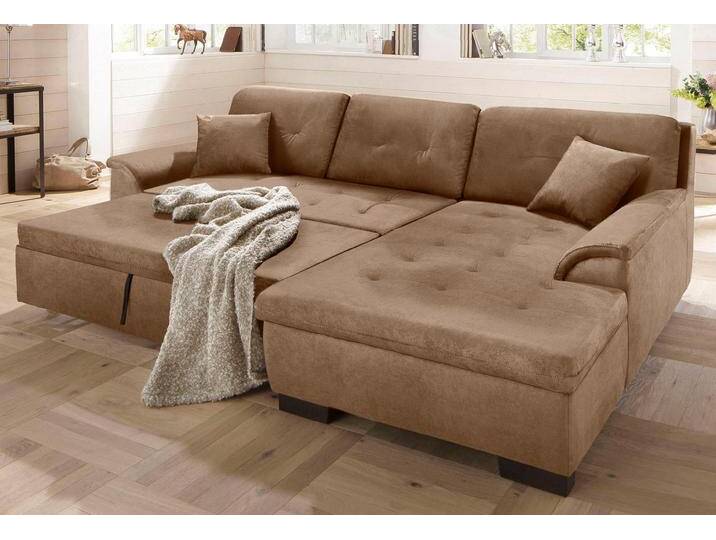 Ecksofa HOME AFFAIRE Bergen , braun (café), B:267cm H:83cm T:178cm, MELROSE/Struktur (100% Polyester), MELROSE (100% Polyester), Microfaser PRIMABELLE (100% Polyester), Sofas, wahlweise mit Bettfunktion L-Form von Home-affaire