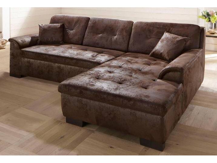 Ecksofa HOME AFFAIRE Bergen , braun (dunkelbraun), B:267cm H:83cm T:178cm, MELROSE/Struktur (100% Polyester), MELROSE (100% Polyester), Microfaser PRIMABELLE (100% Polyester), Sofas, wahlweise mit Bettfunktion L-Form von Home-affaire