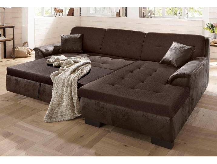 Ecksofa HOME AFFAIRE Bergen , braun (dunkelbraun), B:267cm H:83cm T:178cm, MELROSE/Struktur (100% Polyester), MELROSE (100% Polyester), Microfaser PRIMABELLE (100% Polyester), Sofas, wahlweise mit Bettfunktion L-Form von Home-affaire