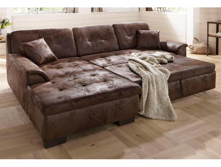 Ecksofa HOME AFFAIRE Bergen , braun (dunkelbraun), B:267cm H:83cm T:178cm, MELROSE/Struktur (100% Polyester), MELROSE (100% Polyester), Microfaser PRIMABELLE (100% Polyester), Sofas, wahlweise mit Bettfunktion L-Form von Home-affaire