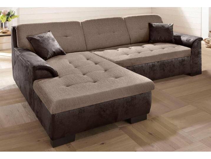 Ecksofa HOME AFFAIRE Bergen , braun (dunkelbraun, beige), B:267cm H:83cm T:178cm, MELROSE/Struktur (100% Polyester), MELROSE (100% Polyester), Microfaser PRIMABELLE (100% Polyester), Sofas, wahlweise mit Bettfunktion L-Form von Home-affaire