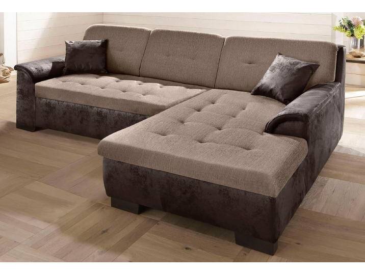 Ecksofa HOME AFFAIRE Bergen , braun (dunkelbraun, beige), B:267cm H:83cm T:178cm, MELROSE/Struktur (100% Polyester), MELROSE (100% Polyester), Microfaser PRIMABELLE (100% Polyester), Sofas, wahlweise mit Bettfunktion L-Form von Home-affaire
