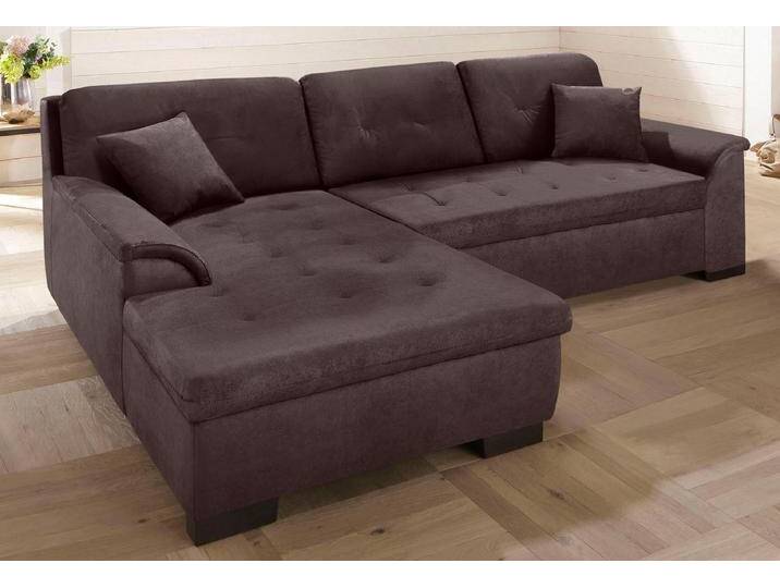 Ecksofa HOME AFFAIRE Bergen , braun (mokka), B:267cm H:83cm T:178cm, MELROSE/Struktur (100% Polyester), MELROSE (100% Polyester), Microfaser PRIMABELLE (100% Polyester), Sofas, wahlweise mit Bettfunktion L-Form von Home-affaire