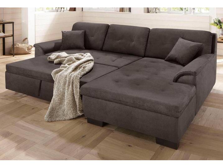 Ecksofa HOME AFFAIRE Bergen , grau, B:267cm H:83cm T:178cm, MELROSE/Struktur (100% Polyester), MELROSE (100% Polyester), Microfaser PRIMABELLE (100% Polyester), Sofas, wahlweise mit Bettfunktion L-Form von Home-affaire