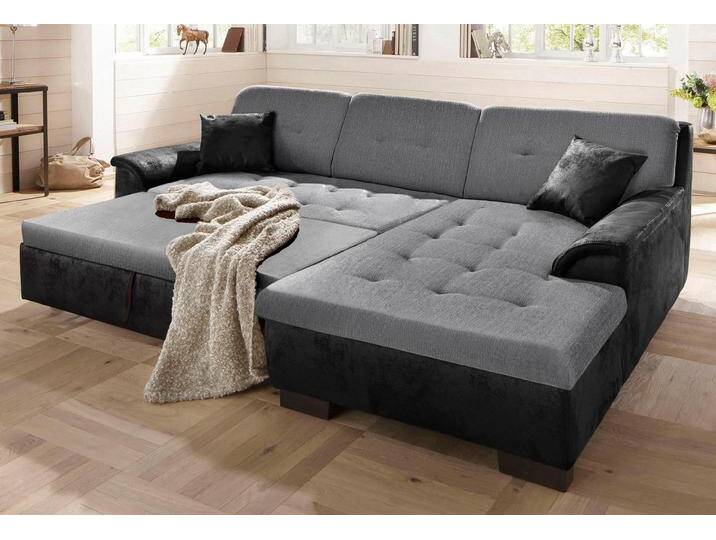Ecksofa HOME AFFAIRE Bergen , silber (schwarz, silber), B:267cm H:83cm T:178cm, MELROSE/Struktur (100% Polyester), MELROSE (100% Polyester), Microfaser PRIMABELLE (100% Polyester), Sofas, wahlweise mit Bettfunktion L-Form von Home-affaire