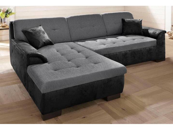 Ecksofa HOME AFFAIRE Bergen , silber (schwarz, silber), B:267cm H:83cm T:178cm, MELROSE/Struktur (100% Polyester), MELROSE (100% Polyester), Microfaser PRIMABELLE (100% Polyester), Sofas, wahlweise mit Bettfunktion L-Form von Home-affaire