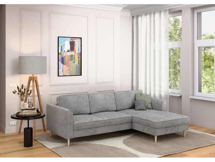 Ecksofa HOME AFFAIRE Booster Couch wahlweise mit Schlaffunktion und Bettkasten-auch in Cord , blau (betongrau), B:232cm H:83cm T:161cm, 92% Polyester, 8% Polyamid, Sofas, Recamiere beidseitig montierbar, Sofa in L-Form, 232 cm von Home-affaire