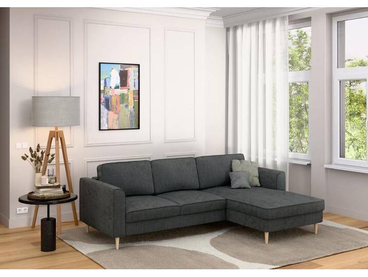 Ecksofa HOME AFFAIRE Booster Couch wahlweise mit Schlaffunktion und Bettkasten-auch in Cord , grau (dunkelgrau), B:232cm H:83cm T:161cm, 92% Polyester, 8% Polyamid, Sofas, Recamiere beidseitig montierbar, Sofa in L-Form, 232 cm von Home-affaire