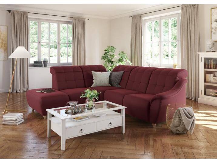 Ecksofa HOME AFFAIRE Boston L-Form , rot (bordeaux), B:272cm, Struktur (100% Polyester), Luxus-Microfaser Florence (100% Polyester), Chenille (100% Polyester), NaturLEDER (reines Rindsleder), Sofas, Kopfteilverstellung an jeder Sitzfläche, wahlweise Relaxfunktion von Home-affaire