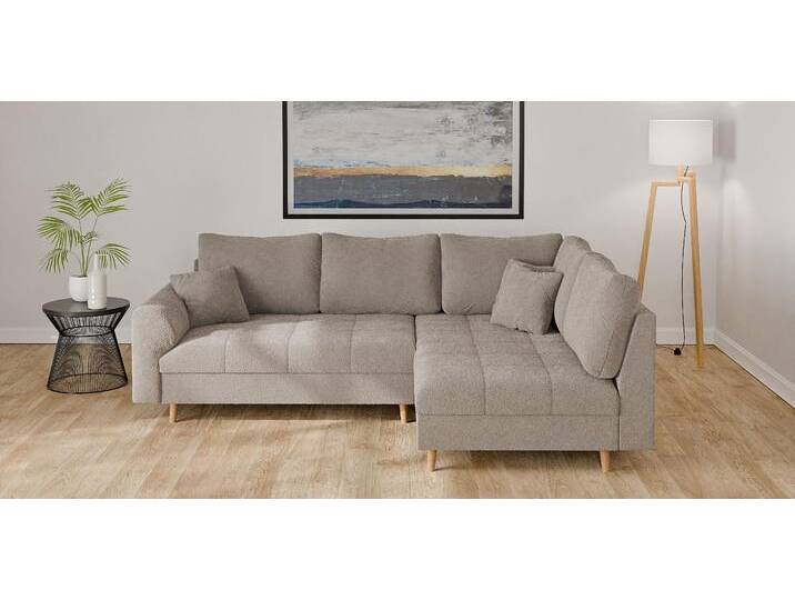 Ecksofa HOME AFFAIRE CHARRE L-Form mit Ottomane, Maße B/T/H: 231/161/81 cm , beige (creme), B:231cm H:81cm T:161cm, 100% Polyester, Sofas, feine Steppung, lose Rücken- und Zierkissen, auch in Cord und Bouclé, Topseller von Home-affaire